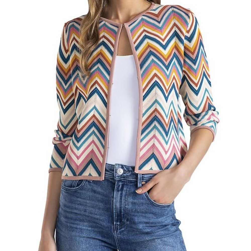 Shoshanna Easton Chevron Stripe Cardigan - Mauve Multi (Small)